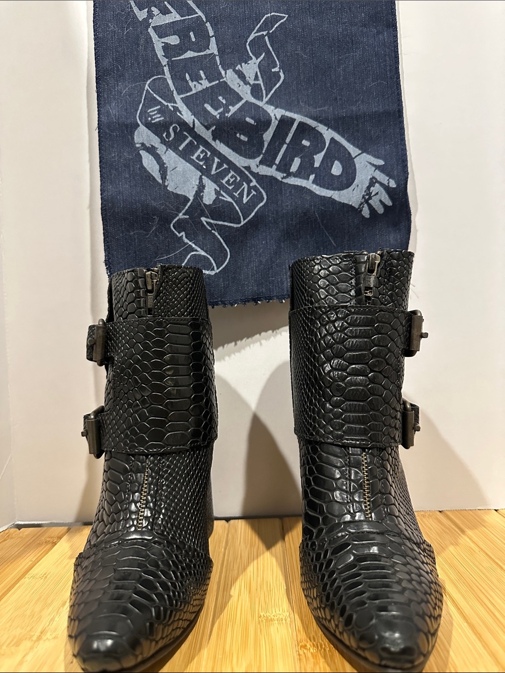 507FB - Freebird by Steve Madden Retro Faux-Snake Ankle Boots with Buckle